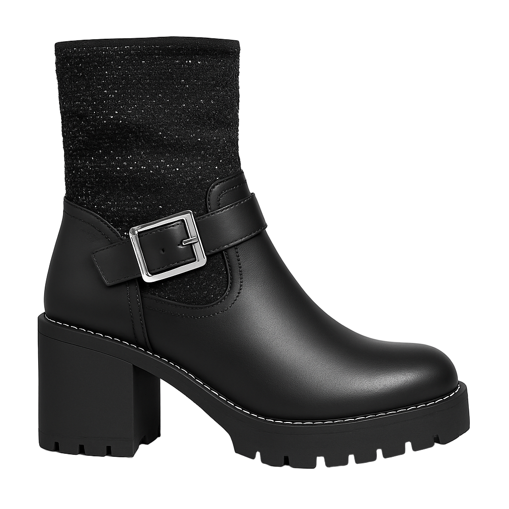 ADANA™ – SORTE ANKELSTØVLER MED SPÆNDE OG STRASS